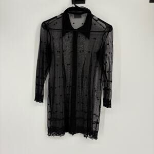 Vintage Hugo Buscati‎ Black Sheer Embroidered Button Down Shirt Top Size XS Goth